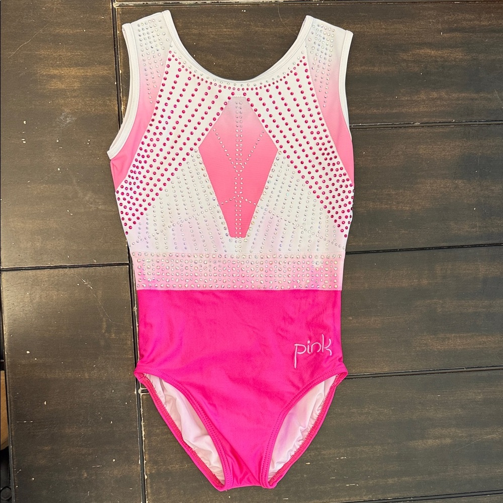 Pink Leisurewear UK White and Pink Gymnastics Leotard